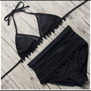 - Black High waist bikini with pom-poms